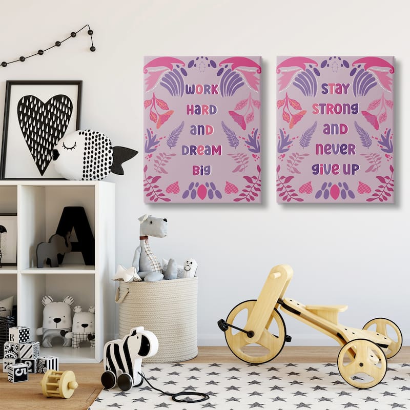 Stupell Purple Motivational Work Hard Canvas Wall Art Design By Julia Fox (Set of 2)
