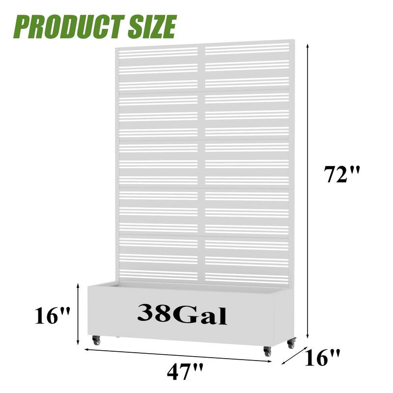 Outdoor Metal Galvanized Privacy Screen Planter Box with Trellis Lockable Wheels