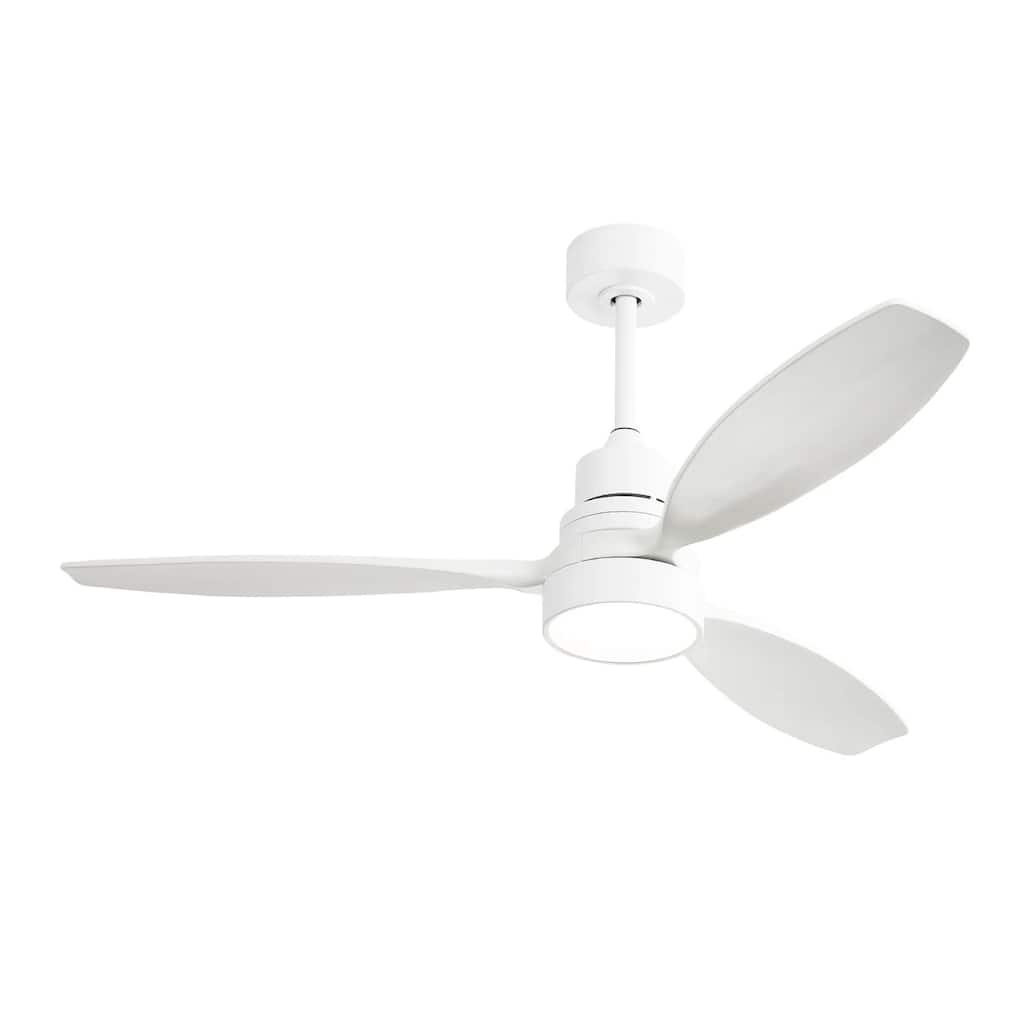 52 Inch Wooden Ceiling Fan White 3 Solid Wood Blades Remote Control Reversible DC Motor With Led Light - Matte White