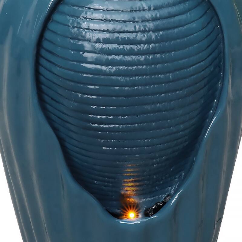 Teamson Home 32" Glazed Vase Outdoor Floor Fountain with LED Lights