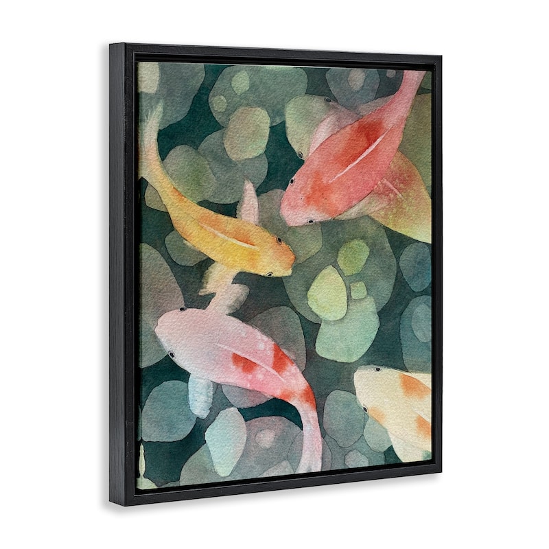 Stupell Watercolor Koi Aerial View Framed Floater Canvas Wall Art Design By Stephanie Fielden