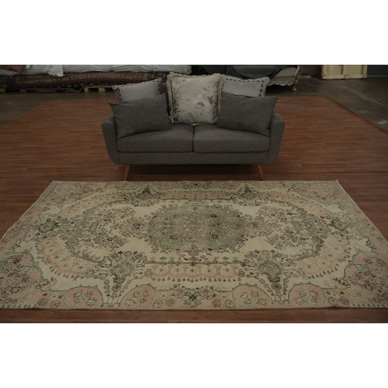 Hand Knotted Oriental 100% Wool Carpet Transitional Floral Beige & Ivories Anatolian Area Rug - 9' 2'' X 5' 3''