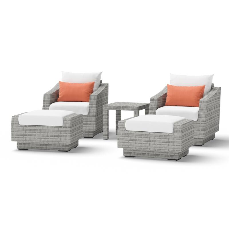 Cannes 5 Piece Aluminum Outdoor Patio Club Chair & Ottoman Set.