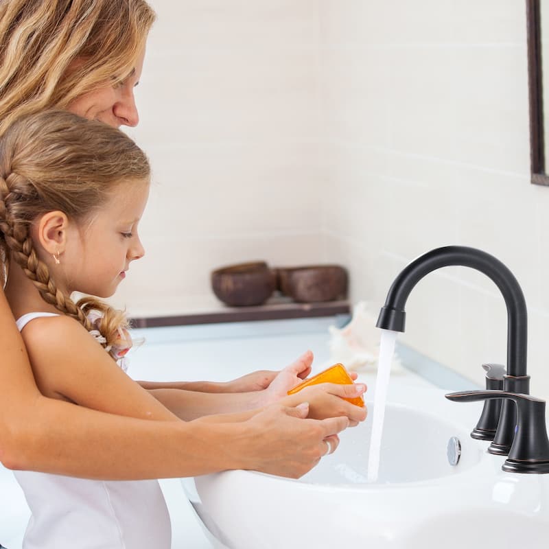 WOWOW 8 in. Widespread Double Handle Bathroom Faucet with Pop Up Drain
