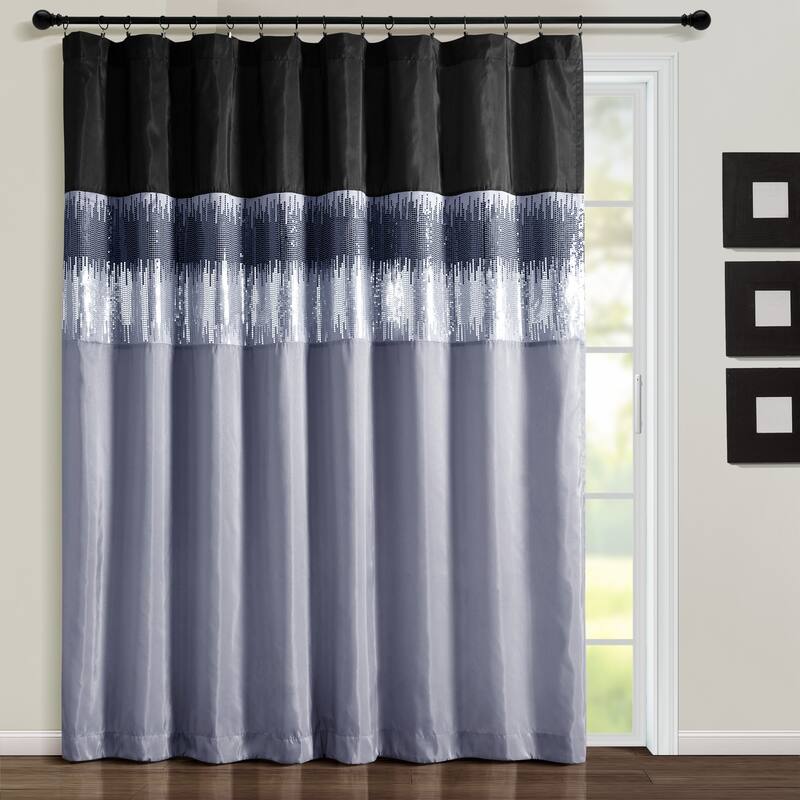 Silver Orchid Page Two-tone Faux Silk Glamorous Sequins Sparkle Single Curtain Panel - 84" x 100" - Black/Gray