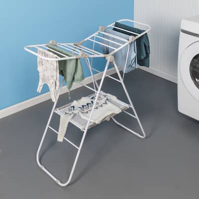 Honey-Can-Do White Narrow Folding Wing Clothes Drying Rack