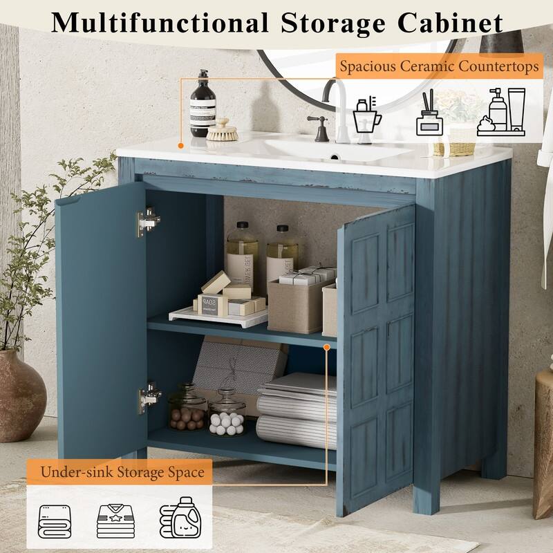 Retro Style 36" Bathroom Vanity with Sink Set, Freestanding Soft-Close Bathroom Storage Cabinet with Adjustable Shelf