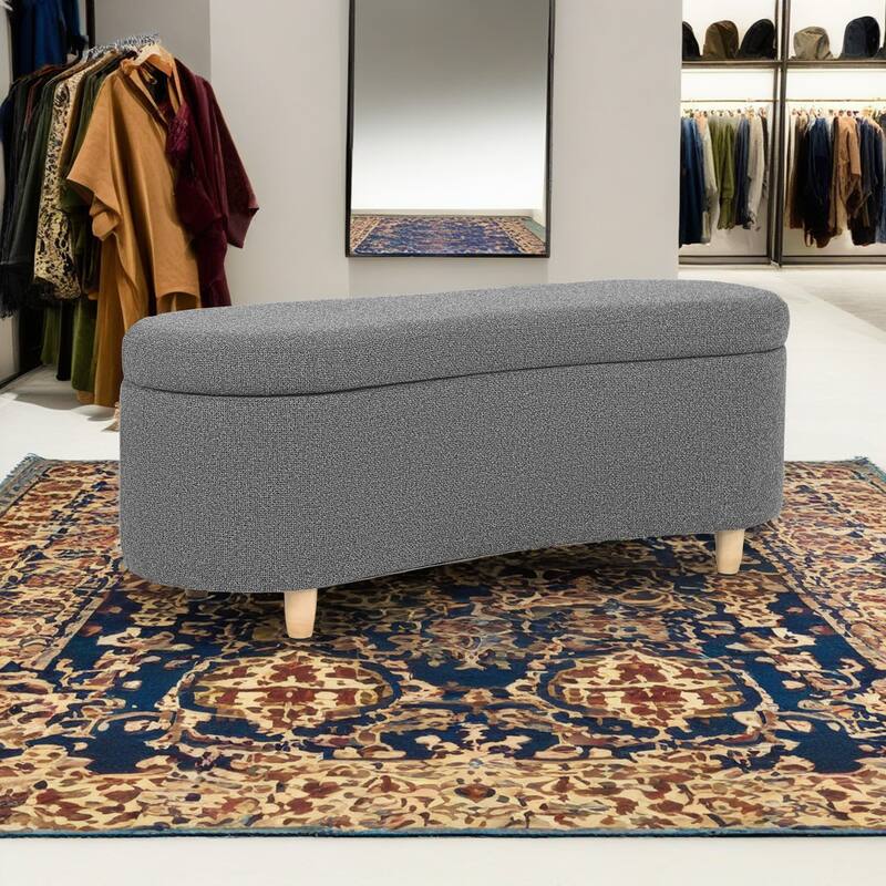 Adeco Curved Upholstered Storage Bench for Bedroom