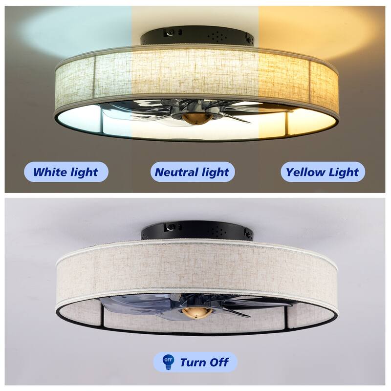 20" Fabric Farmhouse 7 PCS Blades Ceiling fan With Remote Control, Quiet DC Motor Ceiling Fan--NOT INCLUDED BULBS