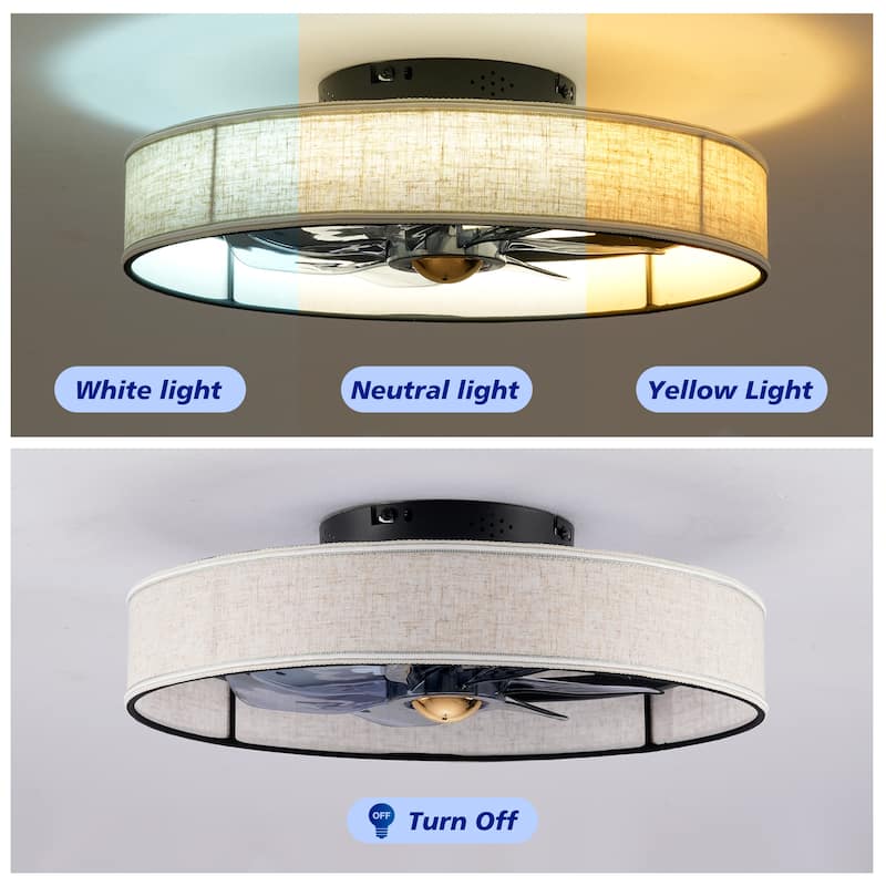 Cusp Barn 20" Farmhouse Flush Mount Ceiling Fan with Light, Quiet DC Motor Fabric Shade Fandelier Ceiling Fan For Living Room