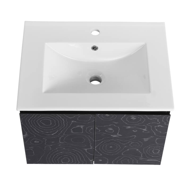 Plywood Wall Mounting Bathroom Vanity Set in Black with Integrated Ceramic Sink - 48" x 18" x 17"