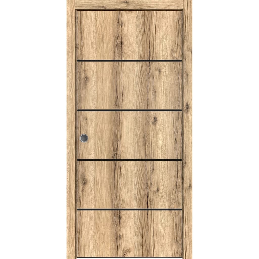 French Pocket Door 18 x 80 with Planum 0015 Oak with Kit Trims Rail