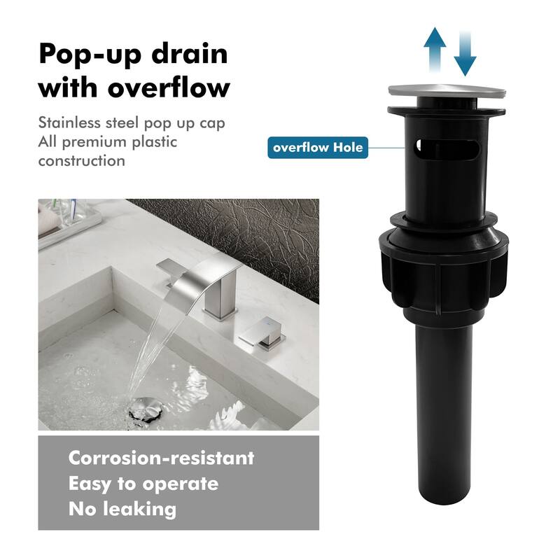 8 Inch Widespread Waterfall Bathroom Faucet with Pop-up Drain Kit Modern Double Handle Bathroom Sink Basin Vanity Faucet 3 Holes