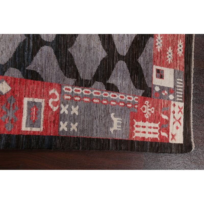 Geometric Trellis Gabbeh Kashkoli Oriental Wool Area Rug Hand-knotted - 5'4" x 7'9"