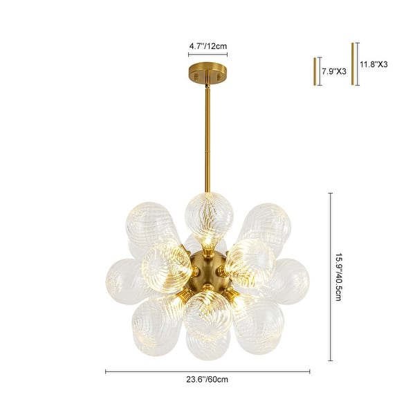 dimension image slide 0 of 4, 18-Light Cluster Blue Glass Bubble Chandelier - 25in Wide Gold