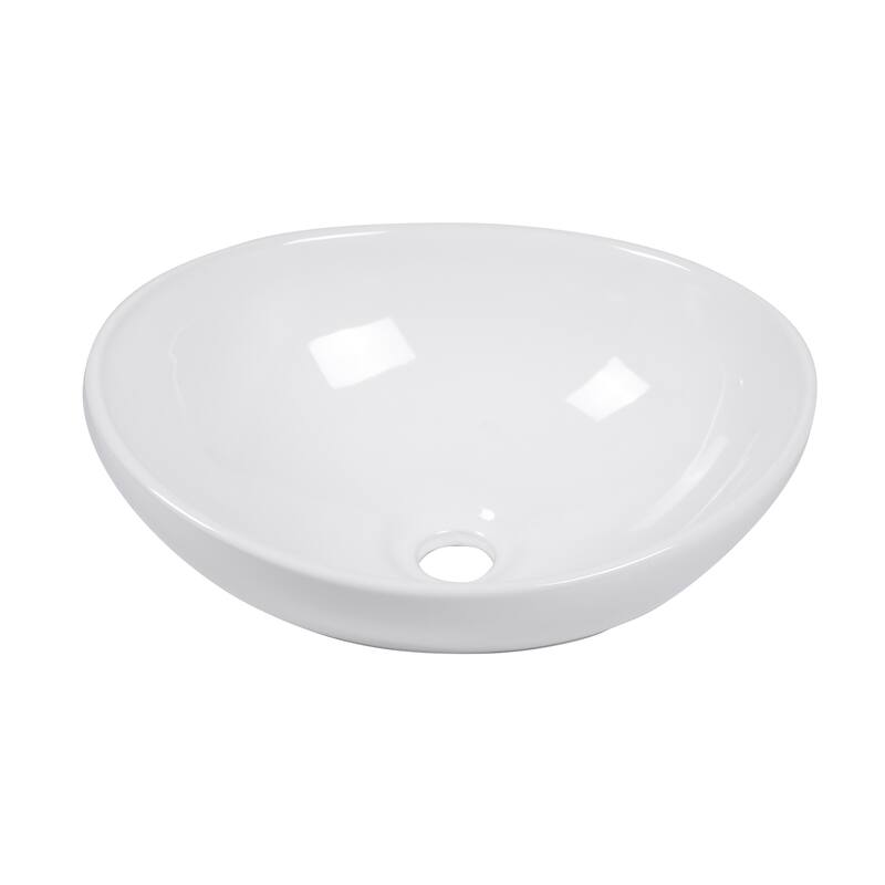Sleek White Bathroom Vessel Sink - Contemporary Design, Durable Ceramic, and Easy Countertop Installation - 16in L