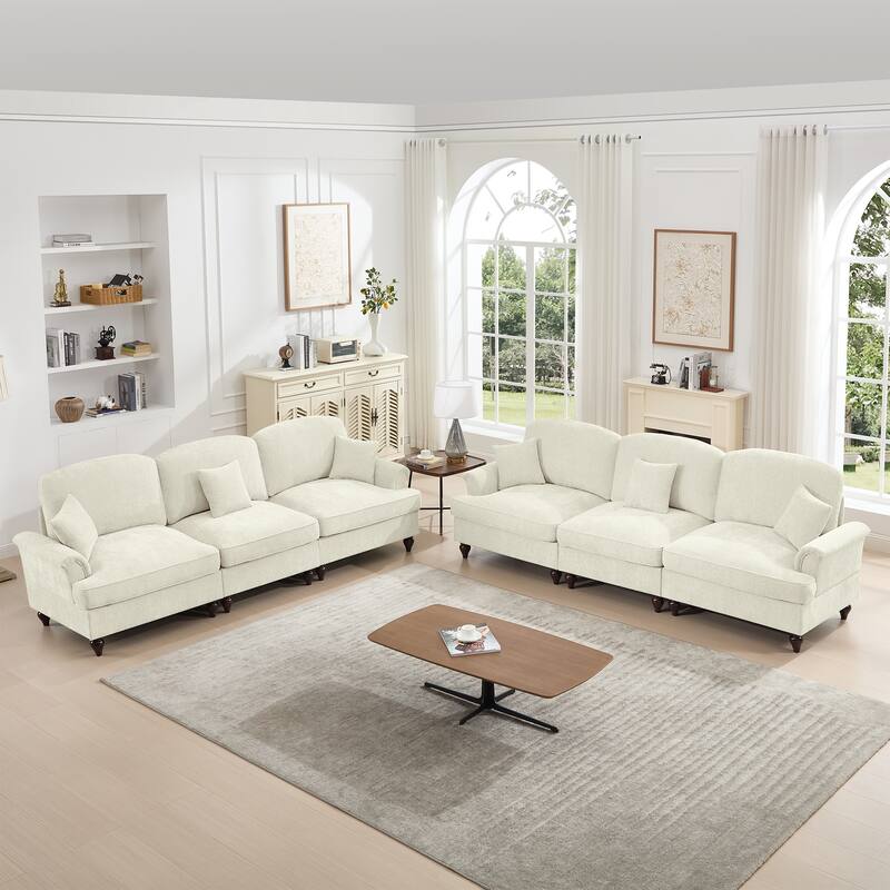 GDFStudio - Classic Chenille 3-Seater 107" Modular Sofa Set with Flared Arms and Removable Ruffles Pleats Skirts (Set of 2)