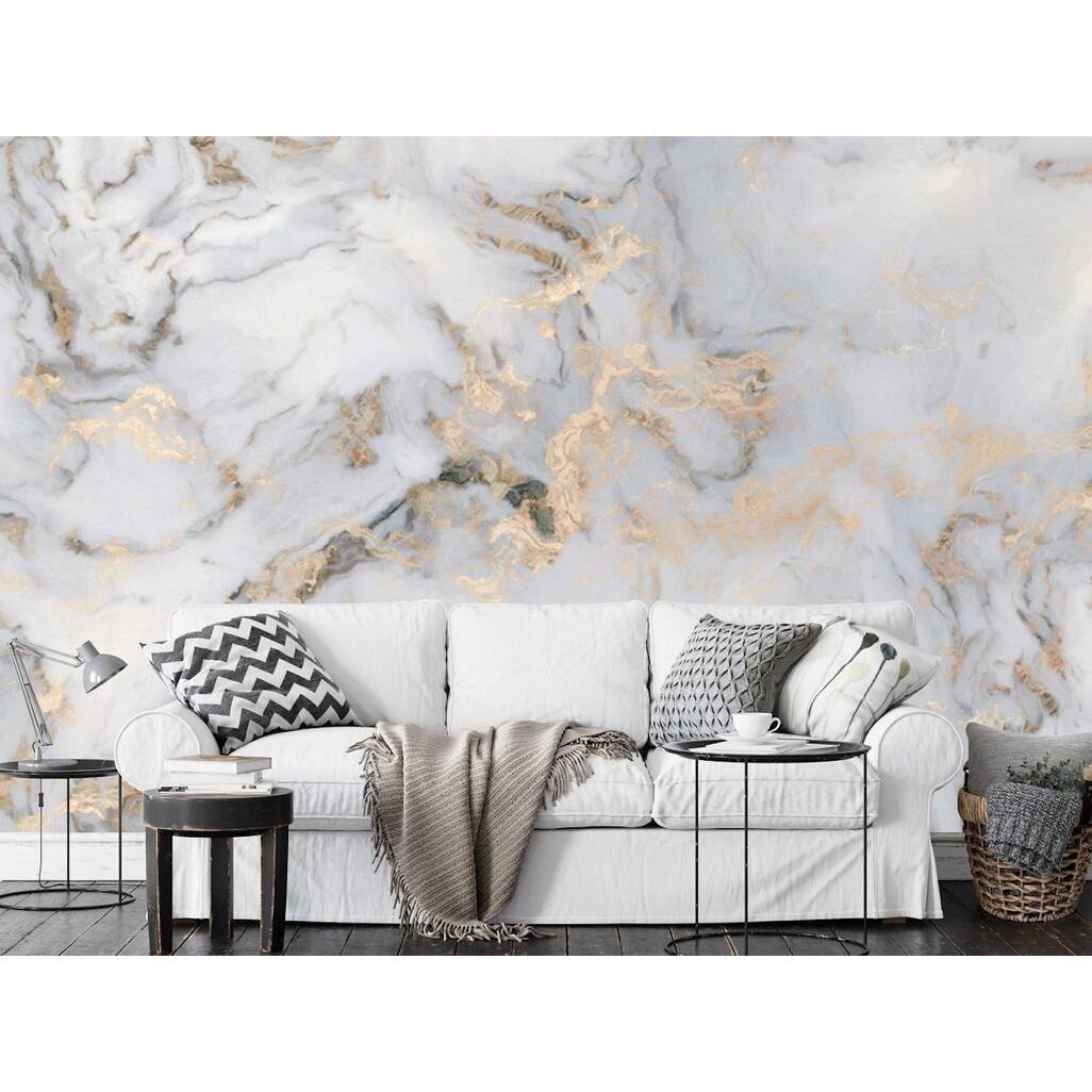 Light Gray and Off White Marble Pattern Gold Abstract Removable Textile