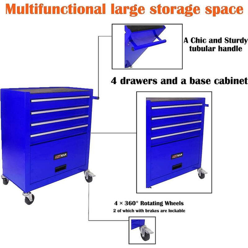 4-Drawer Rolling Tool Cart Storage Tool Box Cabinet Locked Organizer