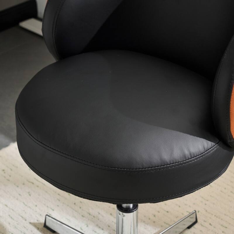 Modern PU Swivel Chair Armless No Wheel Adjustable Height Office Desk Chair With Baskest Support - N/A