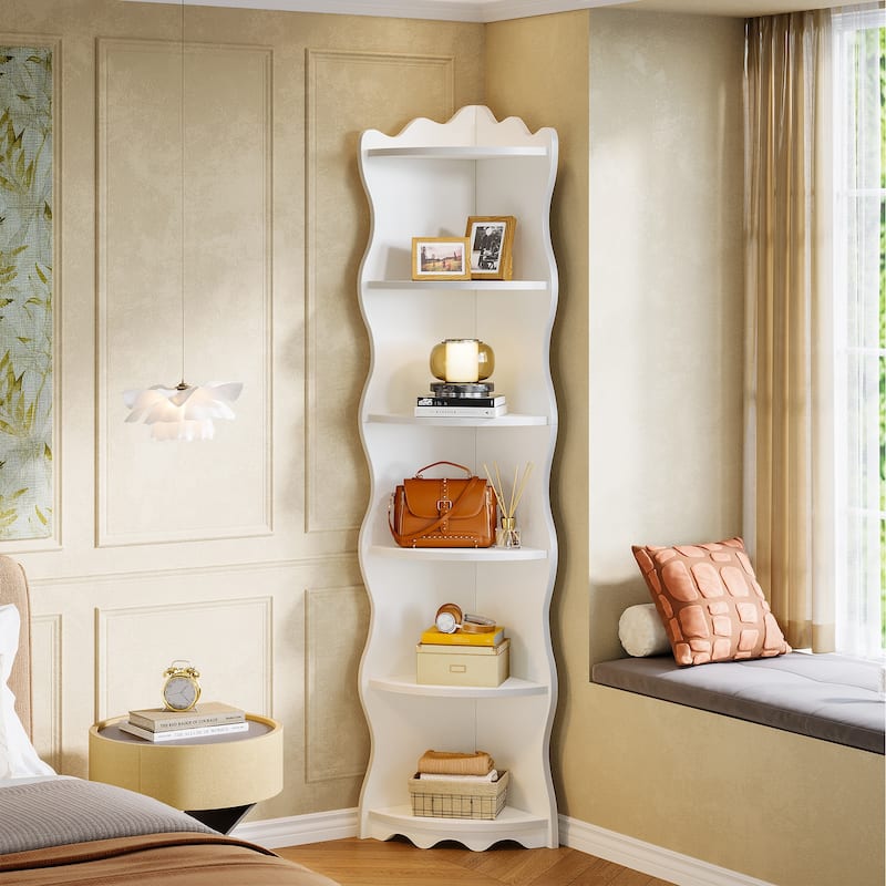 70.8" Tall White Corner Shelf, 6-tier Corner Bookshelf Bookcase - 13.8" D x 13.8" W x 70.8" H