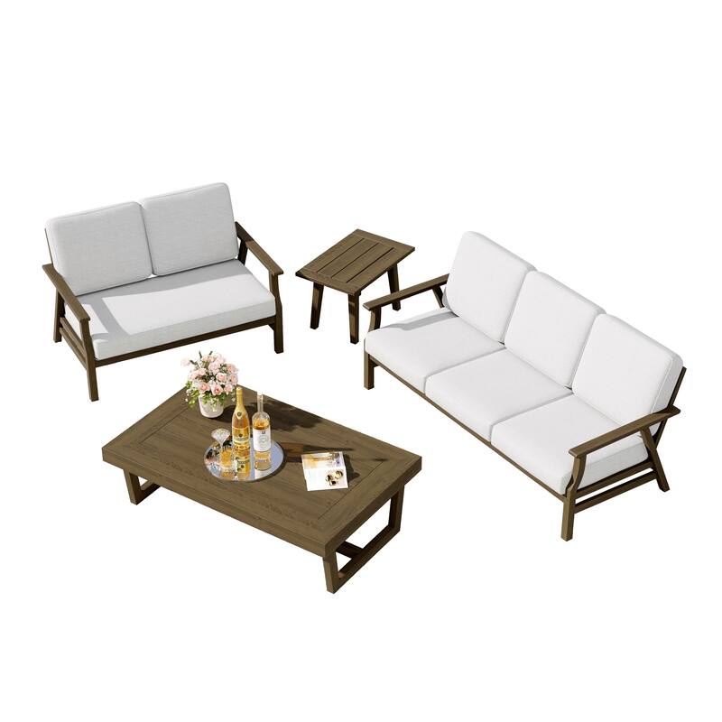 Teak Outdoor Seating Set with Daybed & Tables.