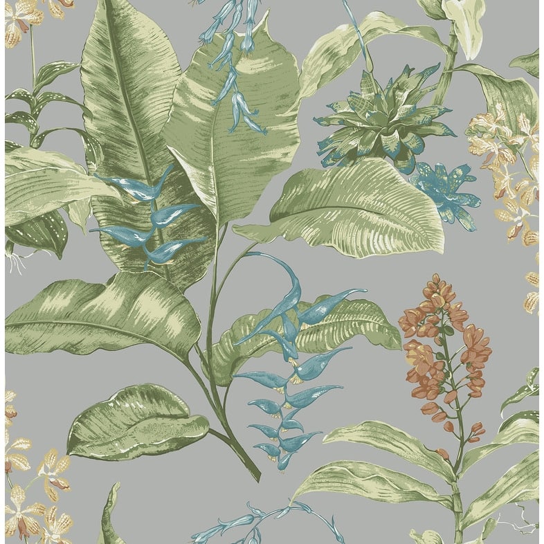 Kenneth James Maui Grey Botanical Wallpaper - 20.5in x 396in x 0.025in