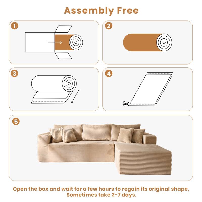 HOOOWOOO Modular Plush Upholstery L-shaped Sofa with Chaise Lounge