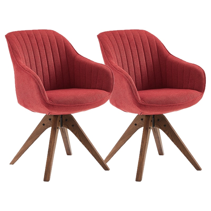 Art Leon Set of 2 Mid-century Swivel Dining Chairs with Wood Legs
