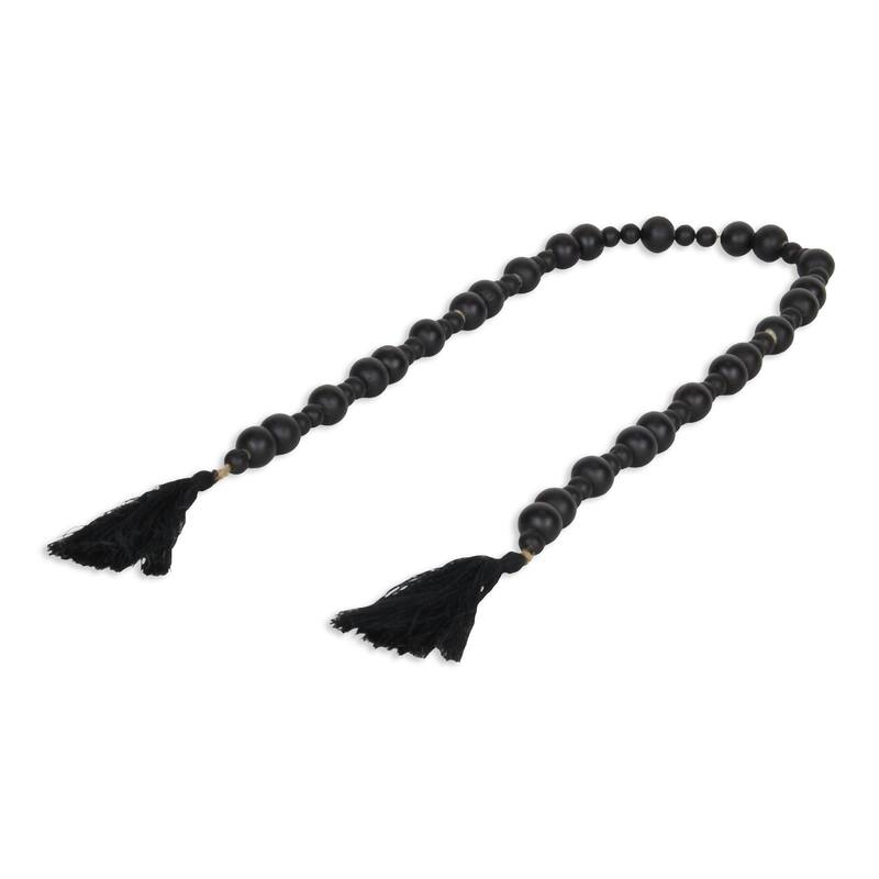 Akaida Black Wooden Mixed Bead Tassel Decor