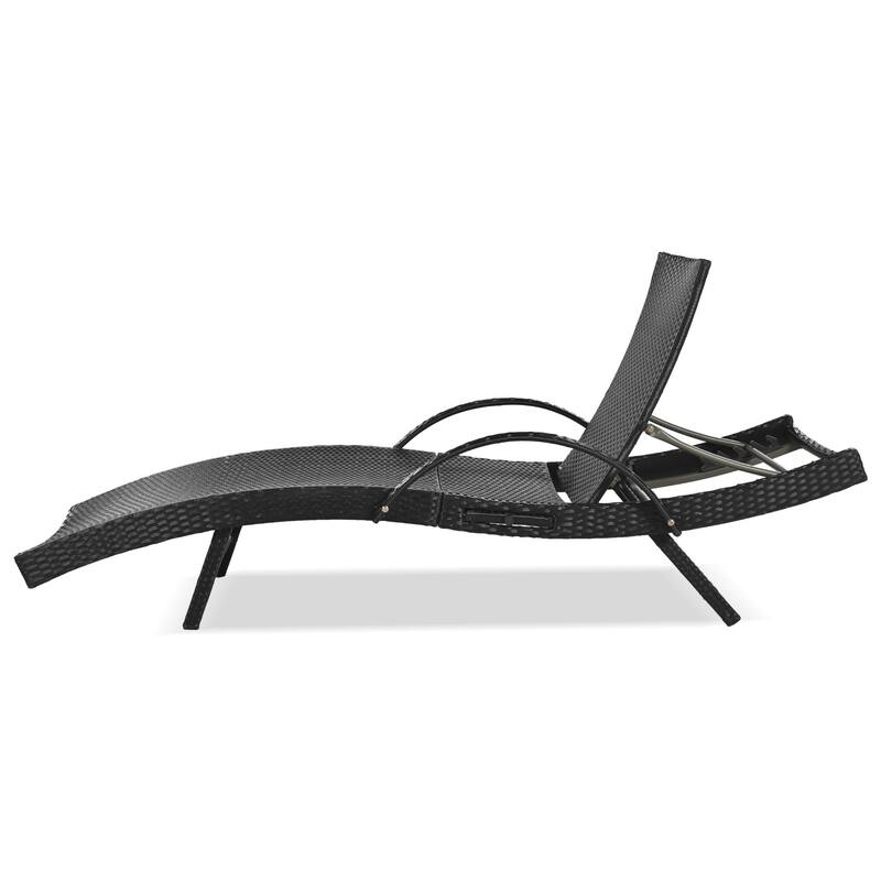 2-piece Outdoor Wicker Chaise Lounge Chairs Set with Pull-out Side Table, Patio Pool Adjustable Reclining Sun Lounger