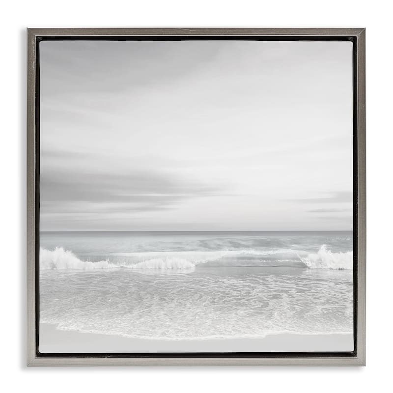 Stupell Soft Peaceful Beach Waves Framed Floater Canvas Wall Art Design By Maggie Olsen - 18 x 18 - Grey