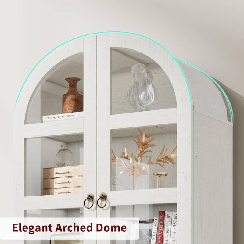 Kitchen Pantry Cabinet, 72" Tall Arched Kitchen Pantry Storage Cabinet, Wood Versatile Rustic Cupboard with Drawers