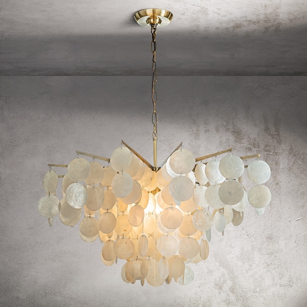 CraftHome Modern Coastal Tier Capiz Shell Chandelier in Antique Gold On Sale Bed Bath Beyond 36898909
