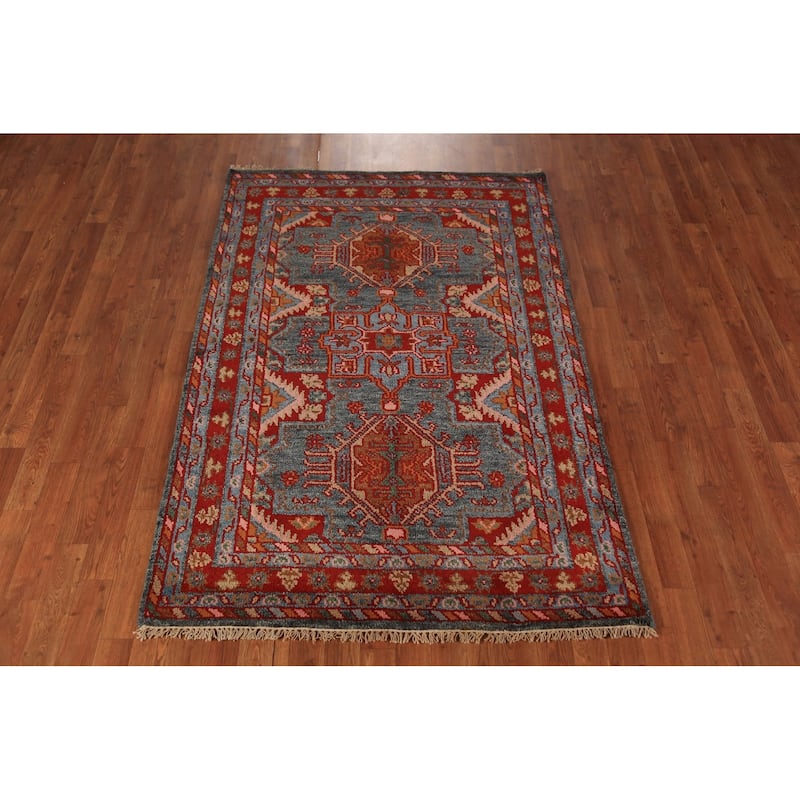 Geometric Khotan Oriental Rug Handmade Wool Carpet - 4'1"x 6'1"