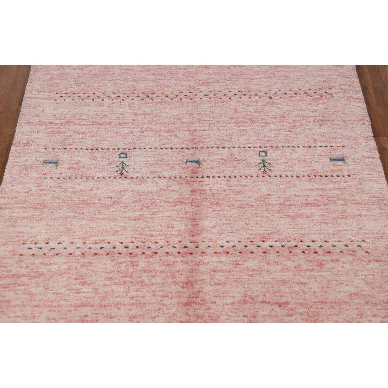 Pink Animals Gabbeh Indian Rug Handmade Wool Carpet - 4'0" x 5'8"
