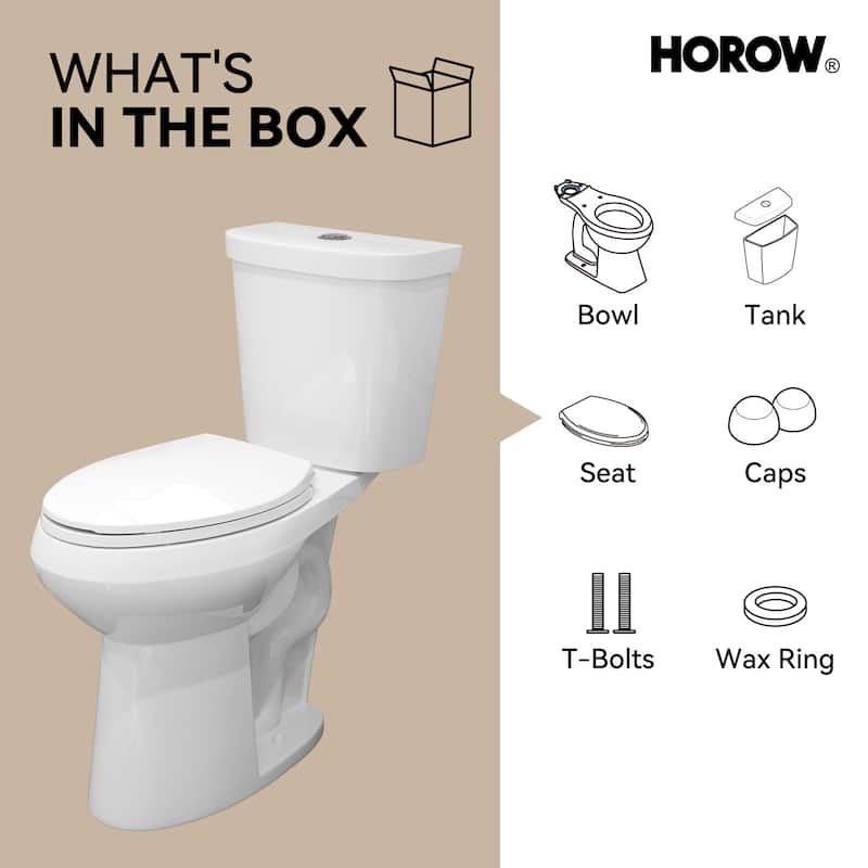 HOROW 21 in. Extra Tall 2-Piece 1.28 GPF Elongated Toilet in White with Comfortable Chair Height Seat and 1000g Powerful Flush