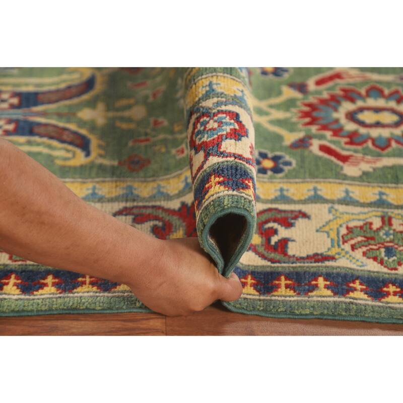 Green Floral Kazak Runner Rug Hand-Knotted Wool Carpet - 2'8" x 9'7"
