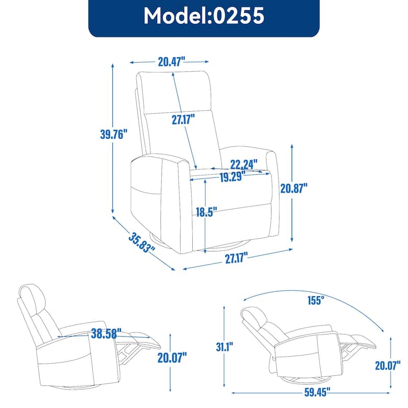 8 Point Vibration 360° Swivel Massage Chair, Adjustable Backrest Manual Recliner Chair with Massage and Lumbar Heating