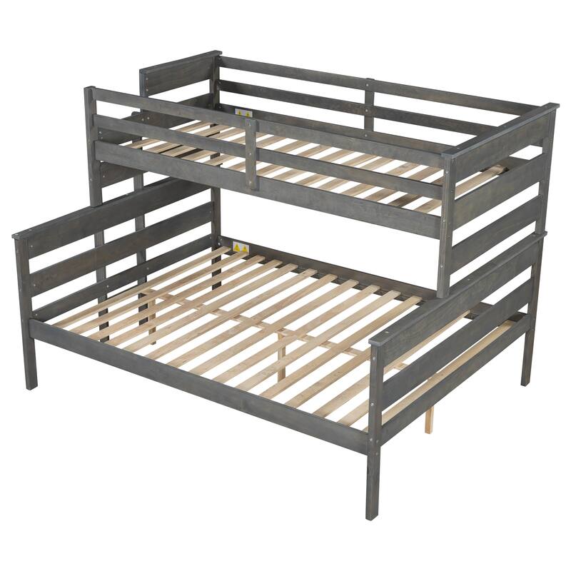 Space-Saving Twin XL over Queen Bunk Bed with Ladder, Gray
