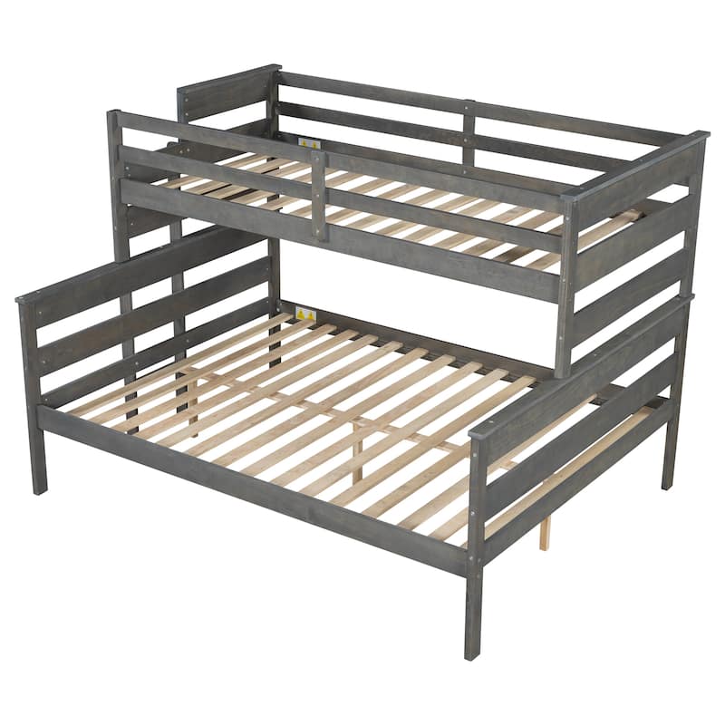 Wood Twin XL over Queen Bunk Bed, Solid Pinewood Detachable Bunk Bed Frame, Divided Into 2 Separate Platform Bed Frame