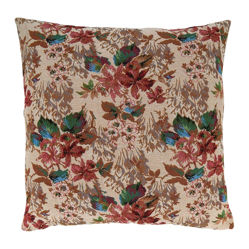 Throw Pillow With Jacquard Flowers Design, 18"x18"