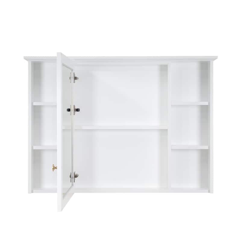 Modern Surface Mount Solid Wood Framed Medicine Cabinet With Mirror and Shelves
