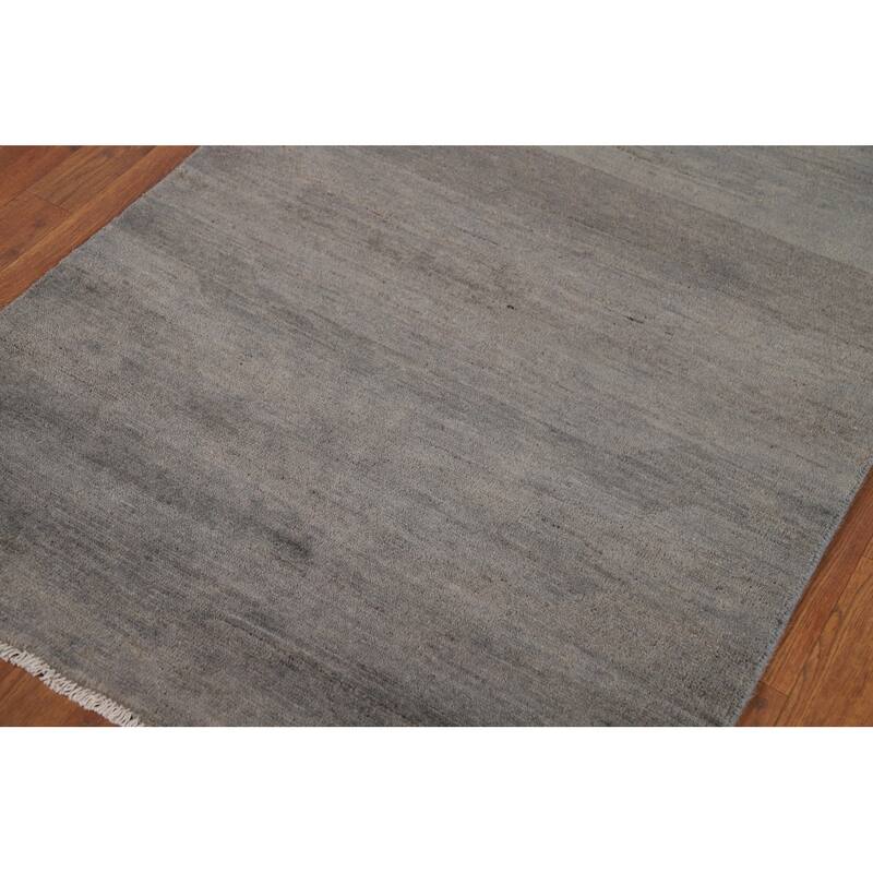 Solid Gray Gabbeh Modern Foyer Rug Hand-Knotted Wool Carpet - 3'3"x 4'10"