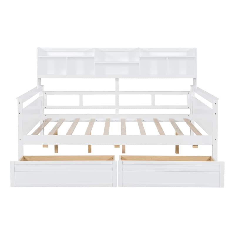 Full size Daybed,Wood Slat Support,with Bedside Shelf and Two Drawers