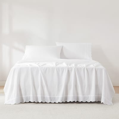 Lush Decor Coastal Chic Scalloped Edge Cotton 4-Piece Sheet Set