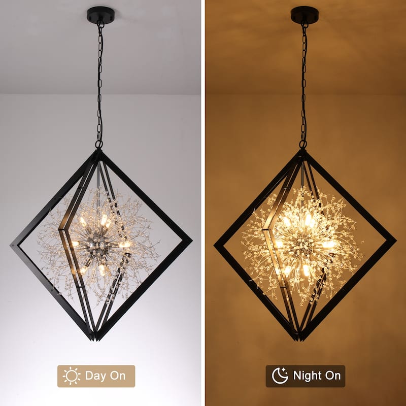 Modern Black Sputnik Crystal Chandelier Pendant Light for Dining Room - Dia.30.71-in