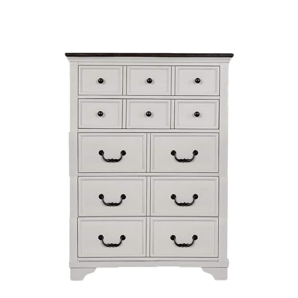 Hamps Tall Dresser Chest, 5 Drawers, White, Dark Brown Solid Wood