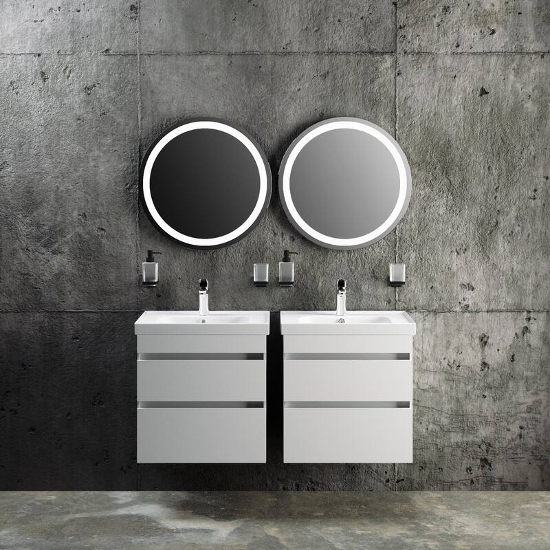 Modern Wall-Mounted Bathroom Vanity with Washbasin Niagara White High Gloss Non-Toxic MDF-24"-Diamond 32"