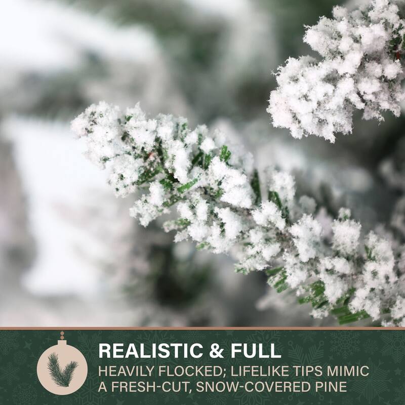 Fraser Hill Farm 6.5-Ft Slim Mountain Pine Flocked Artificial Christmas Tree with Dual Multicolor & Warm White LED Lights